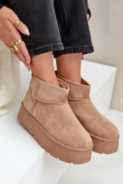 Damskie Śniegowce Na Platformie Ciemnobeżowe Ninala