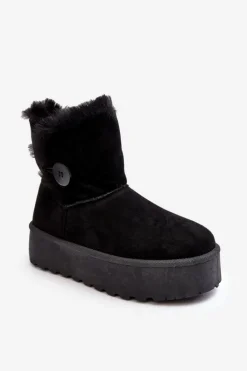 Damskie Śniegowce Na Platformie Z Futerkiem Czarne Wikasem