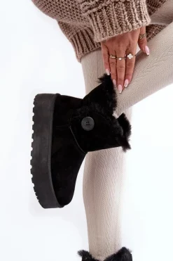 Damskie Śniegowce Na Platformie Z Futerkiem Czarne Wikasem