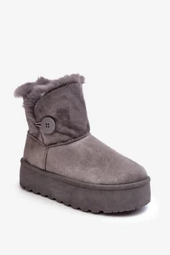 Damskie Śniegowce Na Platformie Z Futerkiem Szare Wikasem