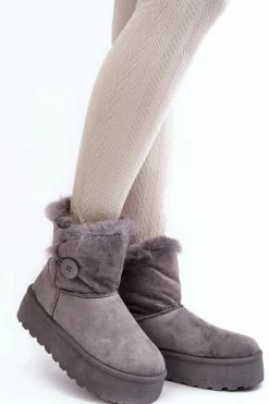 Damskie Śniegowce Na Platformie Z Futerkiem Szare Wikasem