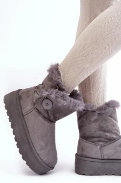 Damskie Śniegowce Na Platformie Z Futerkiem Szare Wikasem