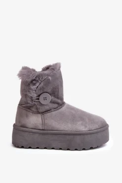Damskie Śniegowce Na Platformie Z Futerkiem Szare Wikasem