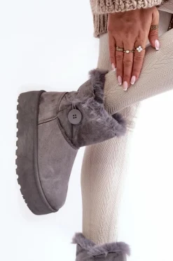 Damskie Śniegowce Na Platformie Z Futerkiem Szare Wikasem