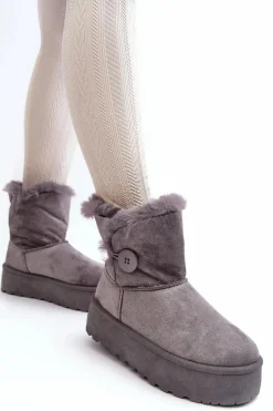 Damskie Śniegowce Na Platformie Z Futerkiem Szare Wikasem