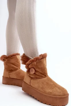 Damskie Śniegowce Na Platformie Z Futerkiem Camel Wikasem