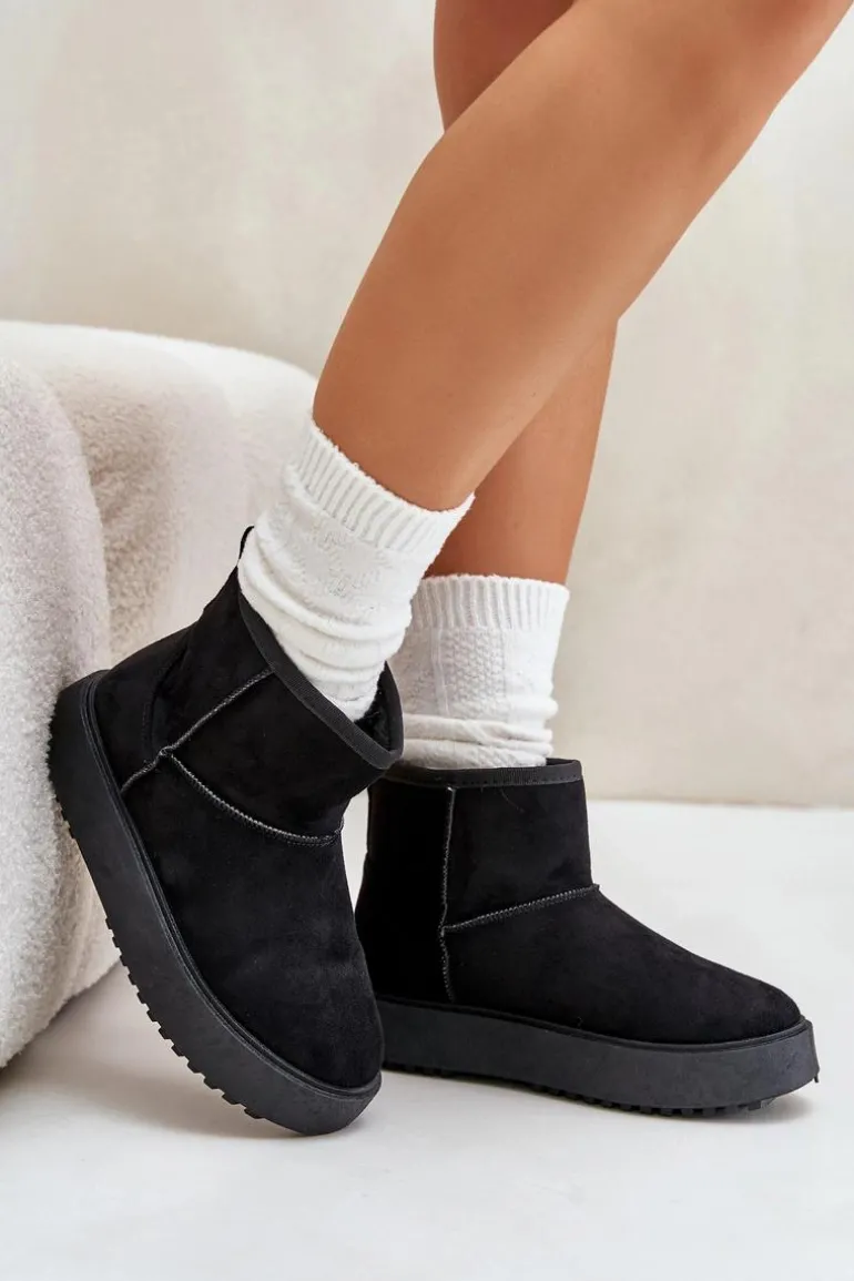Damskie Śniegowce Na Platformie Z Eko Zamszu Czarne Atteria