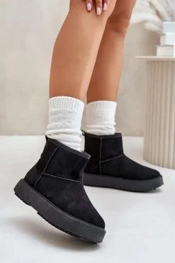 Damskie Śniegowce Na Platformie Z Eko Zamszu Czarne Atteria