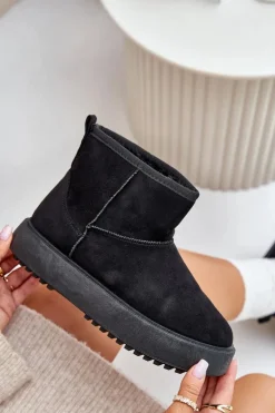 Damskie Śniegowce Na Platformie Z Eko Zamszu Czarne Atteria