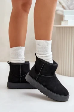 Damskie Śniegowce Na Platformie Z Eko Zamszu Czarne Atteria