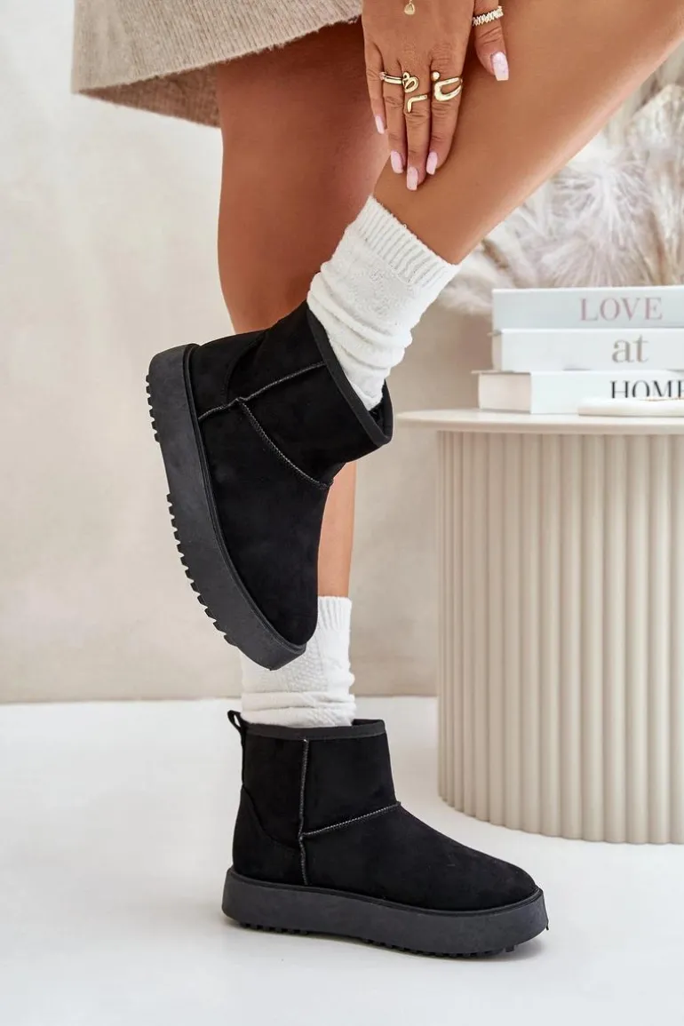 Damskie Śniegowce Na Platformie Z Eko Zamszu Czarne Atteria