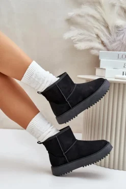 Damskie Śniegowce Na Platformie Z Eko Zamszu Czarne Atteria