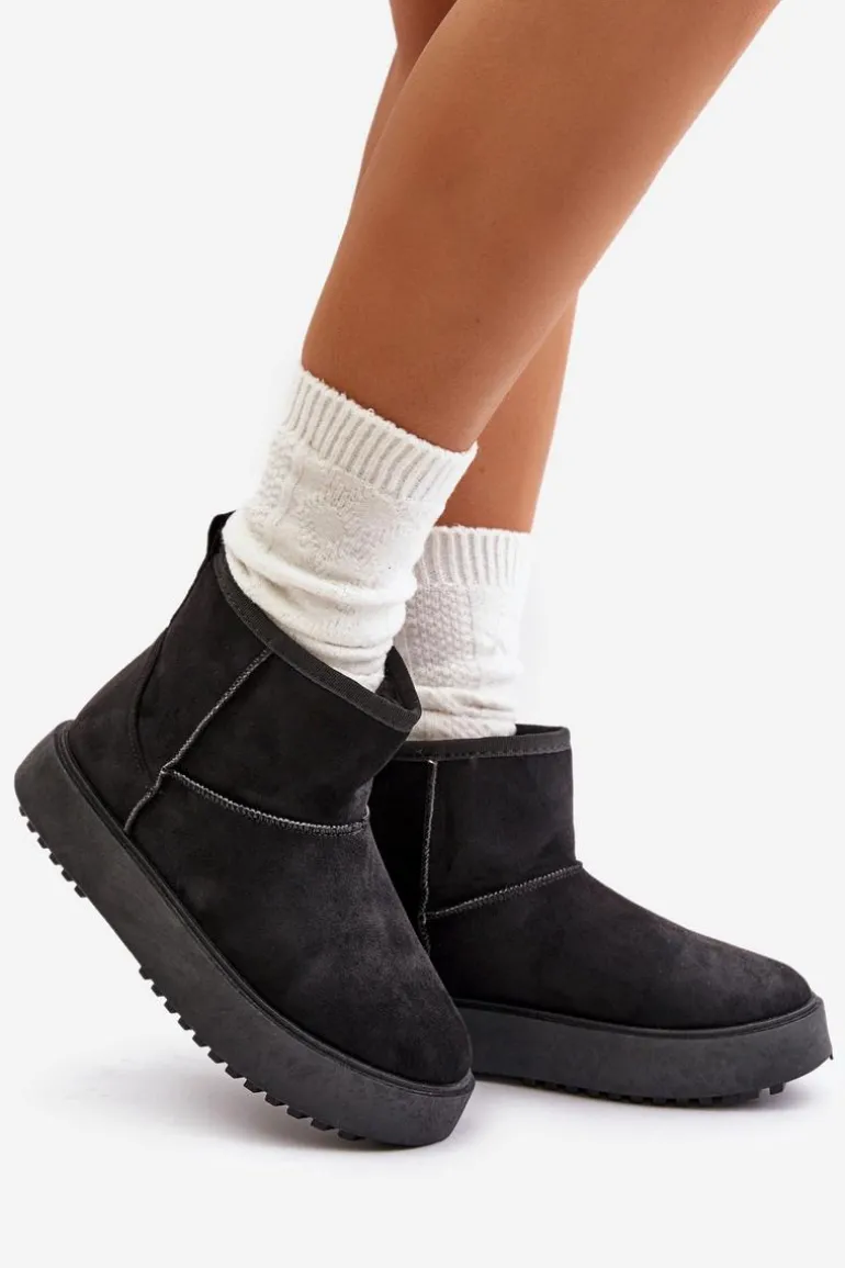 Damskie Śniegowce Na Platformie Z Eko Zamszu Czarne Atteria