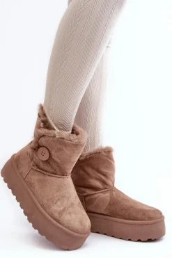 Damskie Śniegowce Na Platformie Z Futerkiem Beżowe Wikasem