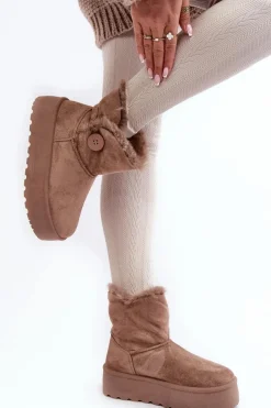 Damskie Śniegowce Na Platformie Z Futerkiem Beżowe Wikasem