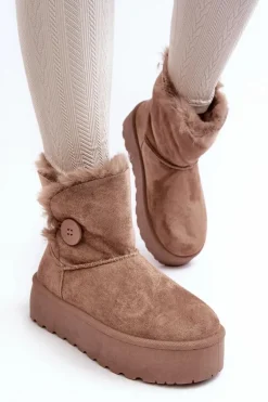 Damskie Śniegowce Na Platformie Z Futerkiem Beżowe Wikasem