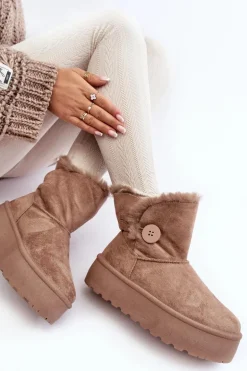 Damskie Śniegowce Na Platformie Z Futerkiem Beżowe Wikasem