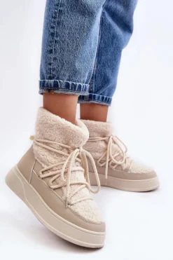 Damskie Śniegowce Na Platformie Jasnobeżowe Ahatissa