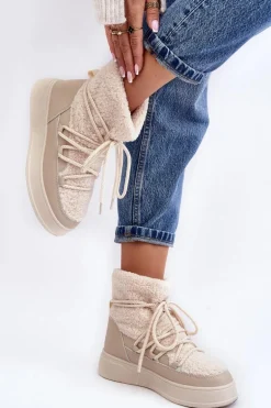 Damskie Śniegowce Na Platformie Jasnobeżowe Ahatissa