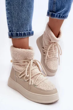 Damskie Śniegowce Na Platformie Jasnobeżowe Ahatissa