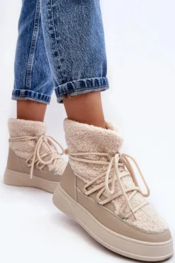 Damskie Śniegowce Na Platformie Jasnobeżowe Ahatissa