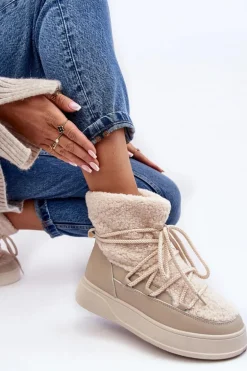 Damskie Śniegowce Na Platformie Jasnobeżowe Ahatissa