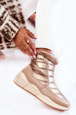Damskie Śniegowce Na Suwak Złoto-Beżowe Senia