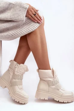 Damskie Śniegowce Na Suwak Ocieplane Jasnobeżowe Zeva