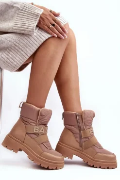 Damskie Śniegowce Na Suwak Ocieplane Beżowe Zeva