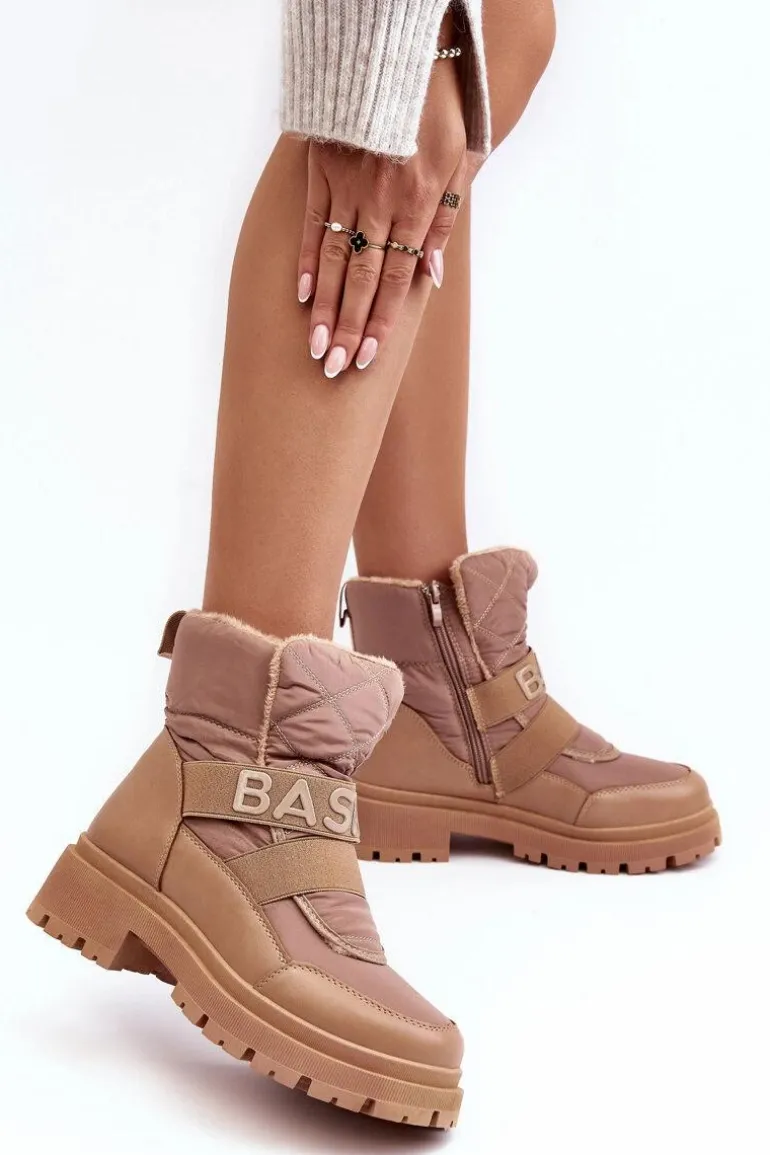 Damskie Śniegowce Na Suwak Ocieplane Beżowe Zeva