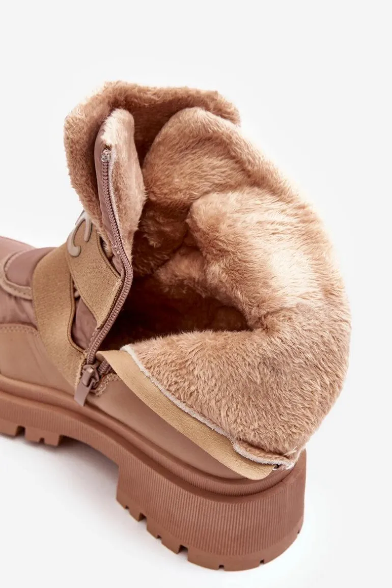 Damskie Śniegowce Na Suwak Ocieplane Beżowe Zeva