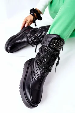 Damskie Śniegowce Ocieplane Czarne Chardonnay