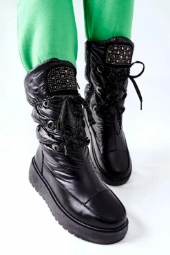 Damskie Śniegowce Ocieplane Czarne Chardonnay