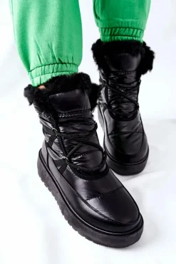 Damskie Śniegowce Ocieplane Czarne Gordian