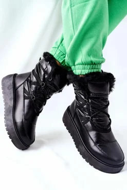 Damskie Śniegowce Ocieplane Czarne Gordian