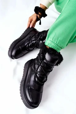 Damskie Śniegowce Ocieplane Czarne Gordian