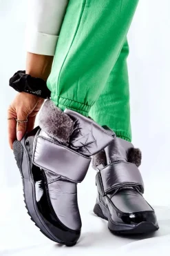 Damskie Śniegowce Ocieplane Szare Evamia