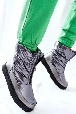 Damskie Śniegowce Ocieplane Szare Monile