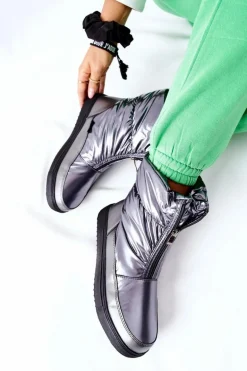 Damskie Śniegowce Ocieplane Szare Monile