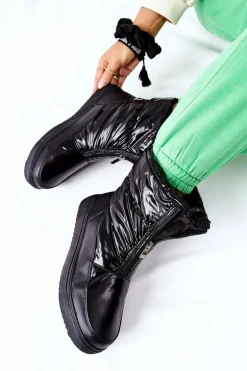 Damskie Śniegowce Ocieplane Czarne Monile