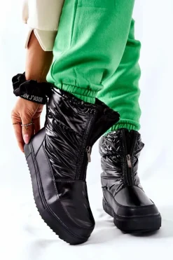 Damskie Śniegowce Ocieplane Czarne Monile