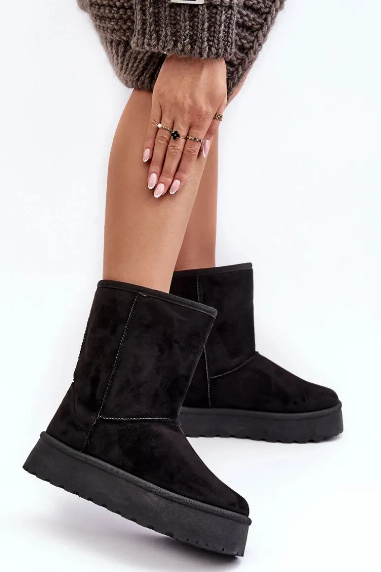 Damskie Śniegowce Ocieplone Futerkiem Czarne Abrams