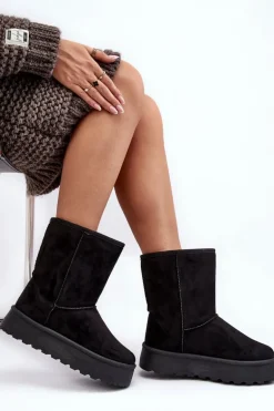 Damskie Śniegowce Ocieplone Futerkiem Czarne Abrams