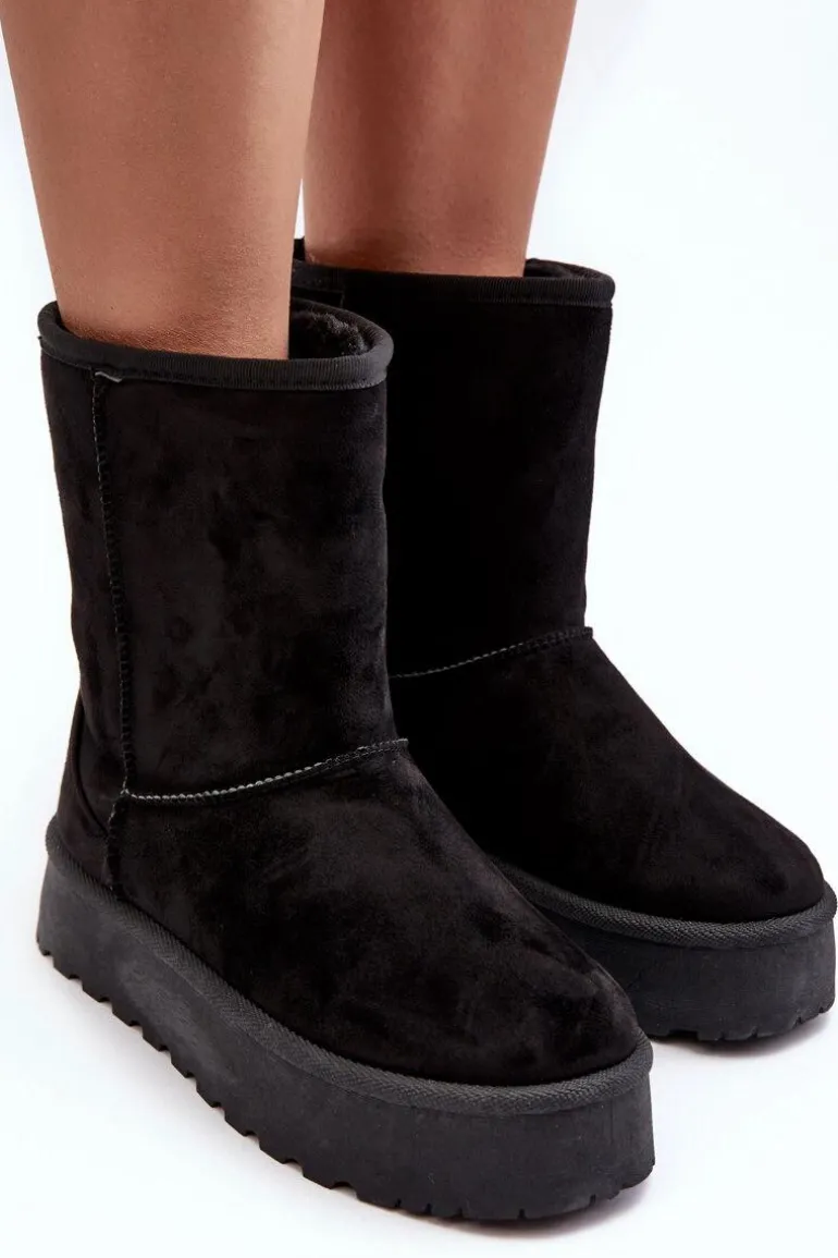 Damskie Śniegowce Ocieplone Futerkiem Czarne Abrams