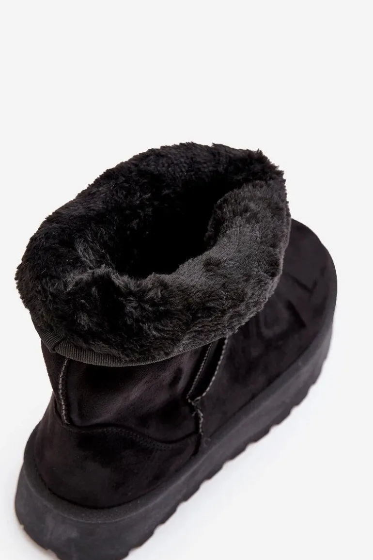 Damskie Śniegowce Ocieplone Futerkiem Czarne Abrams
