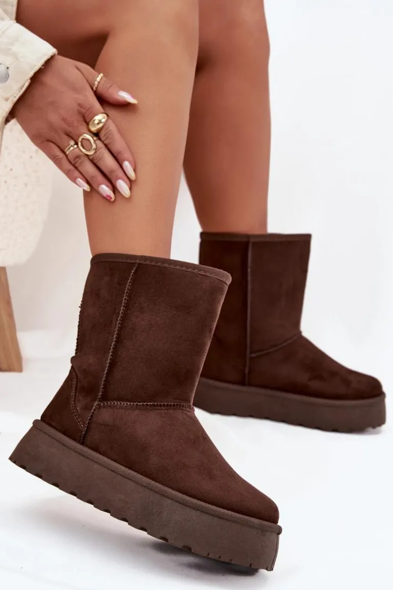 Damskie Śniegowce Ocieplone Futerkiem Czekoladowe Abrams