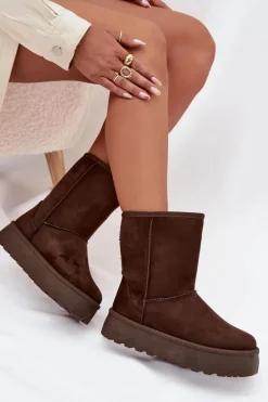 Damskie Śniegowce Ocieplone Futerkiem Czekoladowe Abrams