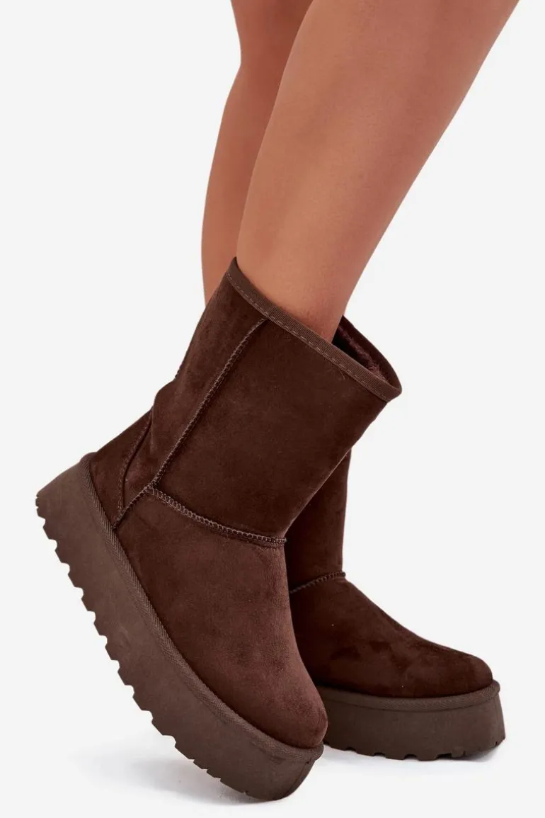 Damskie Śniegowce Ocieplone Futerkiem Czekoladowe Abrams