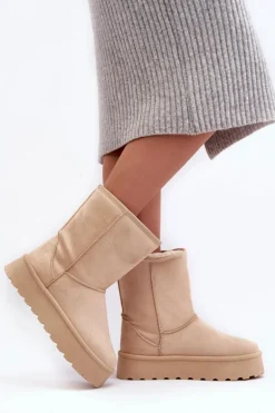 Damskie Śniegowce Ocieplone Futerkiem Beżowe Abrams