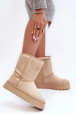 Damskie Śniegowce Ocieplone Futerkiem Beżowe Abrams